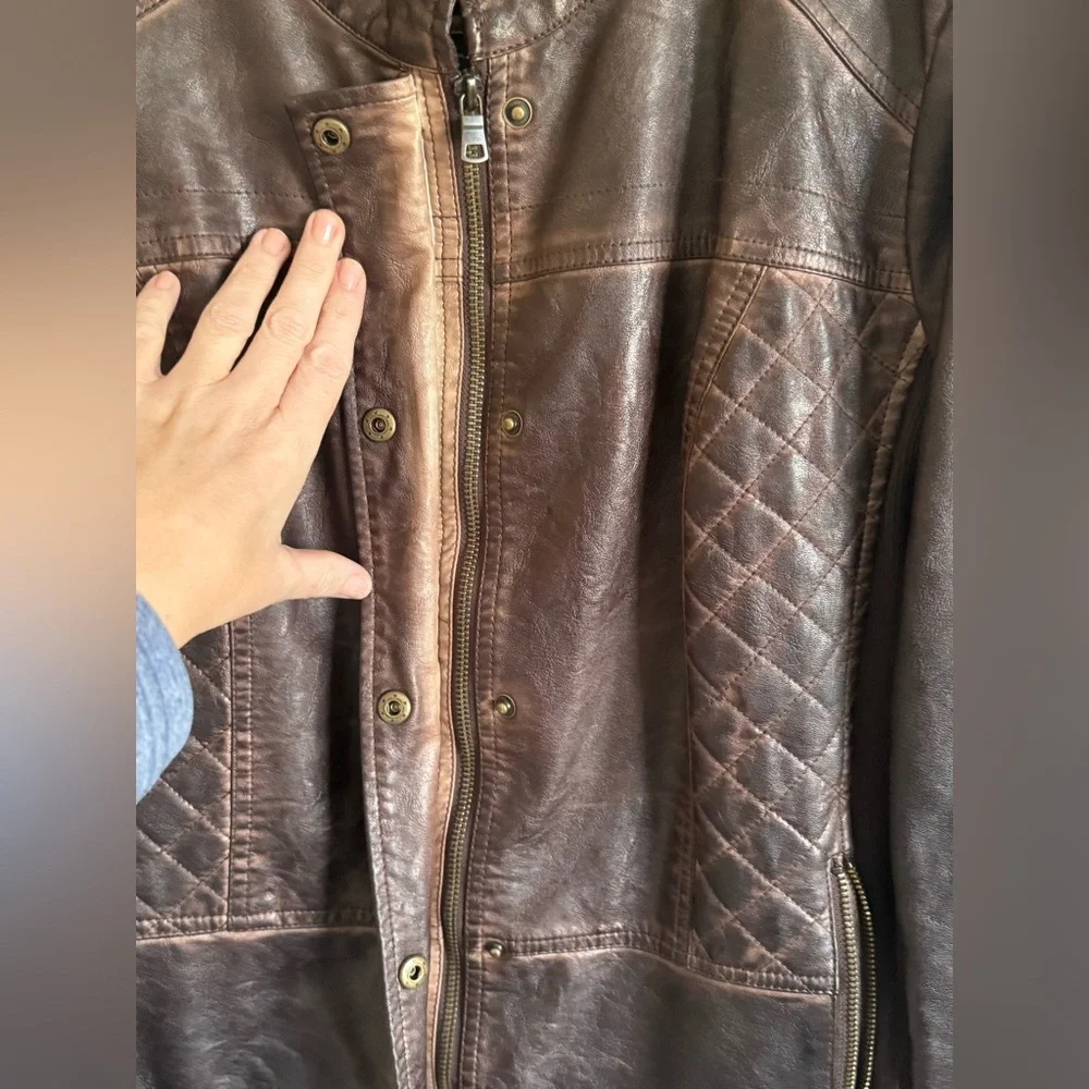 Maurices Quilted Dark Brown Faux Leather Jacket, XL - Picture 5 of 8